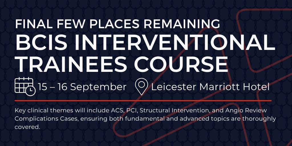 BCIS_uk's tweet image. CORE training at the #BCISTraineesCourse is now FULLY BOOKED!

Only a few ADVANCED spots remain! Training includes:
🔸 Bifurcation PCI
🔸 Shockwave
🔸 Orbital Atherectomy
🔸 Rotablation (Wet Model)

Join us 15–16 Sept in Leicester
millbrook-events.co.uk/BCISTraineesCo…