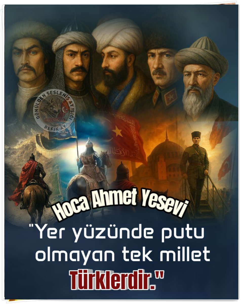 Yeryüzünde "putu" olmayan
tek millet, Türk milletidir..!!!

Hoca Ahmet YESEVİ