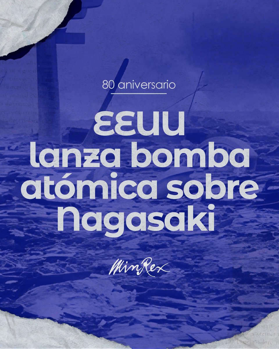 Hace 80 años el gobierno EEUU utilizó por segunda vez la bomba atómica contra la población indefensa de #Nagasaki. Urge la eliminación total, transparente, irreversible y verificable de las armas nucleares.

#Cuba seguirá abogando por este propósito por el futuro de la humanidad.