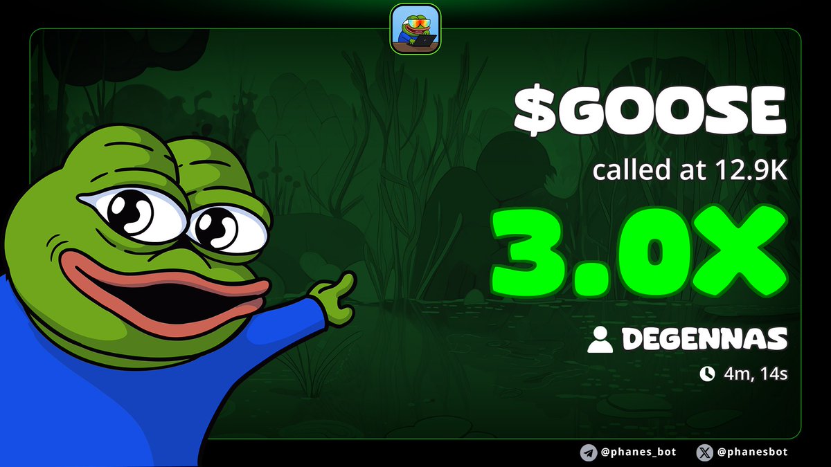 Now up 3x on $GOOSE 

Ca: CtvwK93pTm78CdsgUS5DDwhtiBu5UZ9i1VCBsfAHpump

Join tg here 👇 so you don't miss out on next cook
t.me/degennasgambles