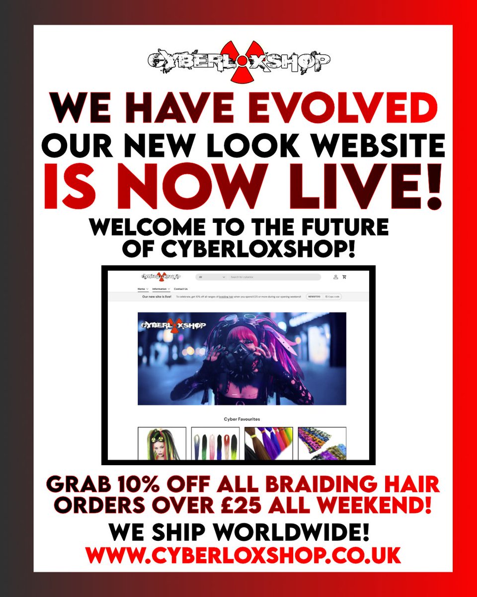 CyberloxShop's tweet photo. IT'S HERE!
Our brand new look website is now open!
Come on over and see what you think!
#cybergoth #cybergothic #cyberlox #cyberloxshop https://t.co/UqEMf9rGOr