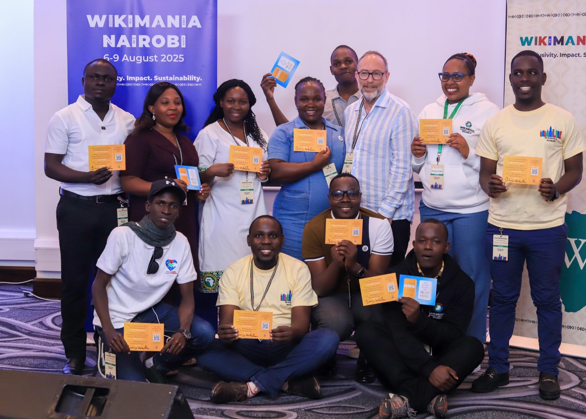 Uganda Wikimedians celebrate a vibrant moment with the Founder of Wikipedia, Jimmy Wales, during Wikimania 2025 in Nairobi, Kenya. Marking 20 years of Wikimania, the event brings together an inspiring community of changemakers driving inclusivity, impact, and sustainability!