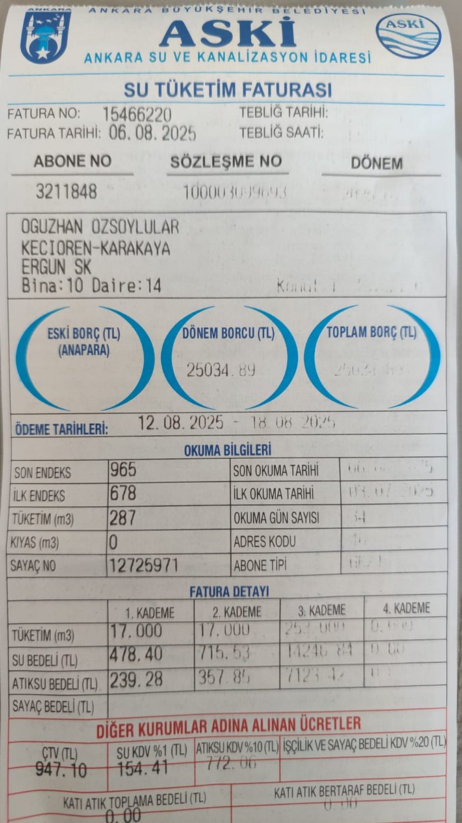 4 kişilik bi hanenin su faturası bu şaka gibi su sayacı yanlış okunmuş dilekçe yazıyoruz hazır cevap atıyolar ilgilenen yok <a href="/mansuryavas06/">Mansur Yavaş</a> <a href="/M10/">Mesut Özil</a> <a href="/ankarabbld/">Ankara Büyükşehir</a> <a href="/ankara_kusu/">ANKARA KUŞU</a> #aski <a href="/keciorenbeltr/">T.C. KEÇİÖREN BELEDİYESİ</a>