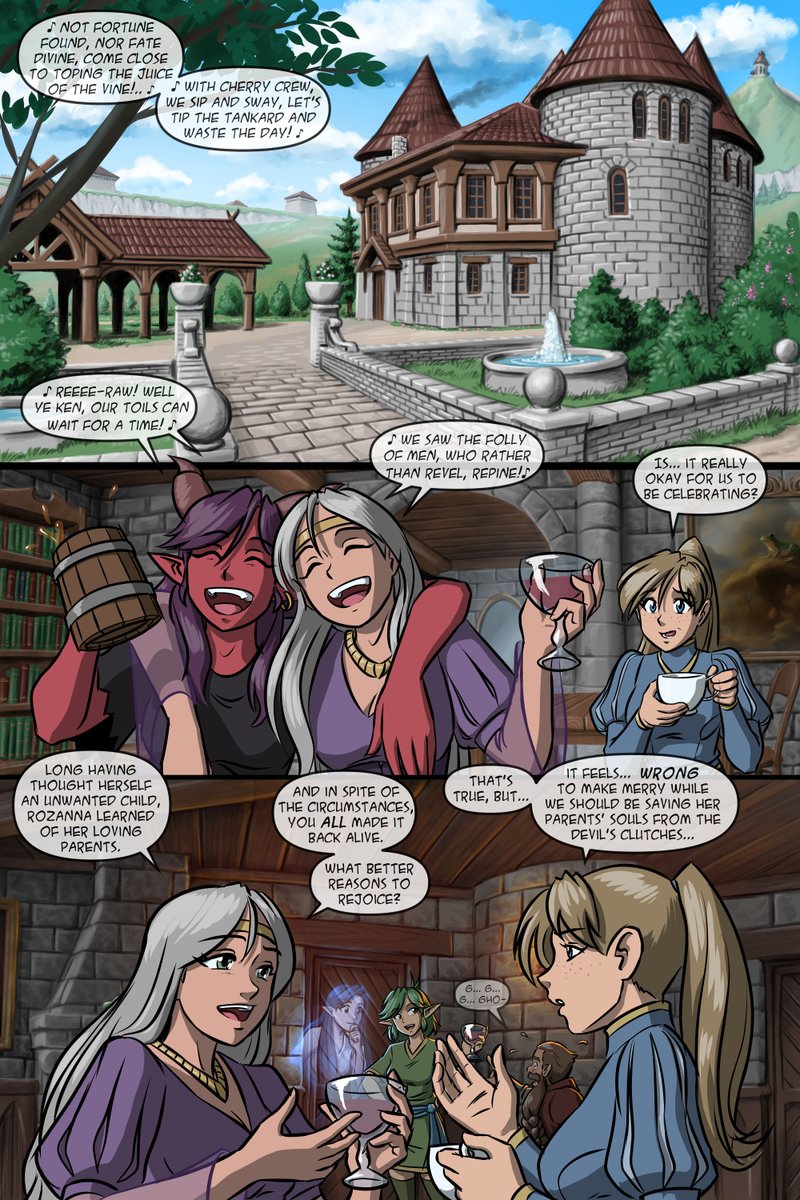 DoodlePoodle_X's tweet photo. 📯 Hear ye, hear ye! 📯

Tales From the Tables is back with episode 53: Lady Mage of Waterdeep, part 3!

Our intrepid adventurers bond with Laeral and plan their next move.  Looks like Ieiridauna, the sweet watchghost looking after Mirt's (now Laeral's) mansion, took a liking to Rumples!  

Big thanks to @TheEdVerse  for helping me out with a few details! I hope I still got Laeral just right. 😊 

#forgottenrealms #dnd #dungeonsanddragons #comic #webcomic