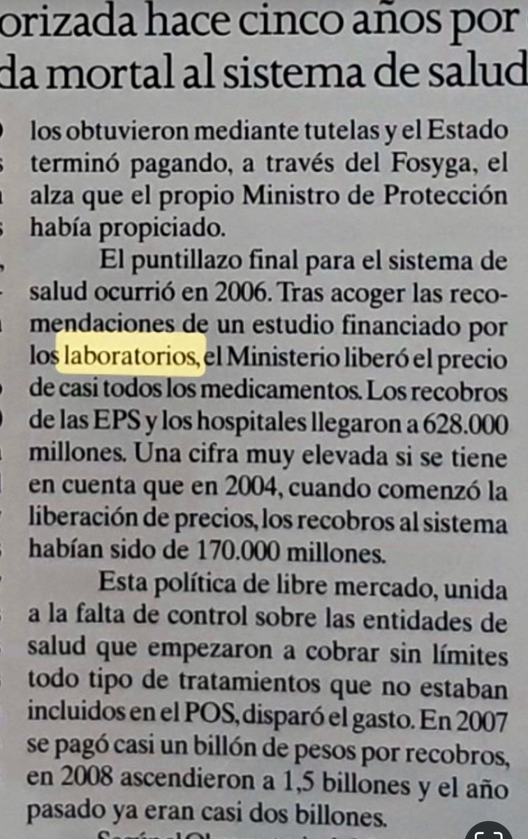 QUIEN QUEBRÓ LA SALUD. 
En este artículo de hace 15 años, advierten como los recobros en el sistema de salud pasaron de 170 mil a dos billones en el gobierno Uribe por cuenta de la liberación de precios de los medicamentos.
Una carta de monseñor Pedro Rubiano, de 2004, predijo lo