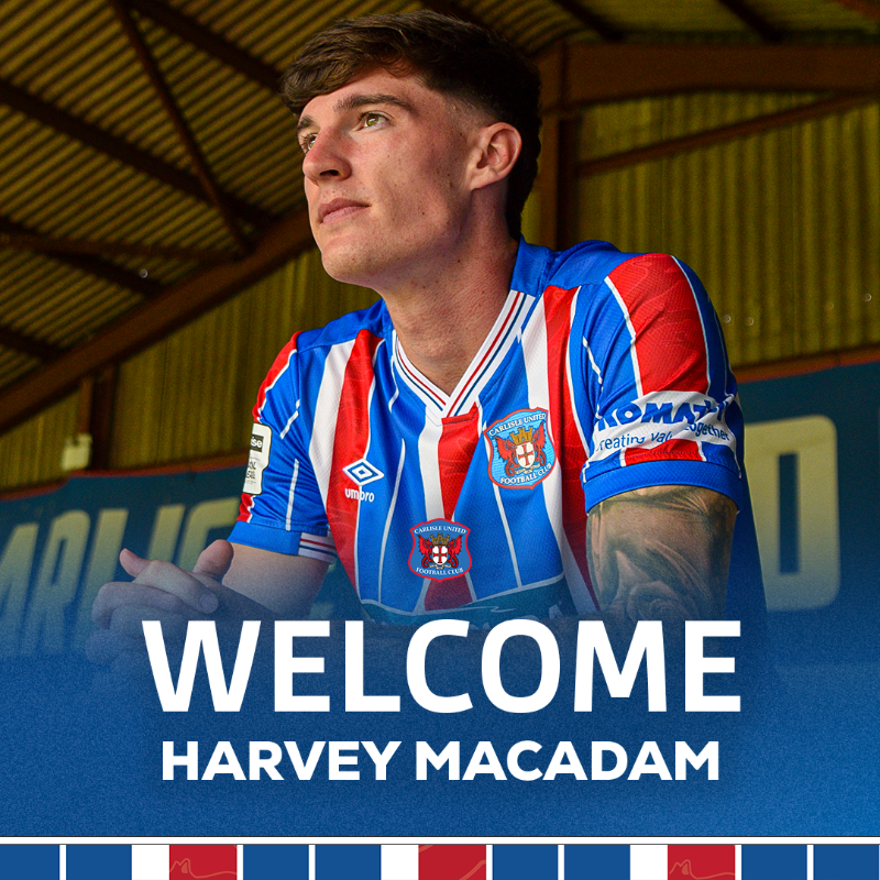 officialcufc's tweet photo. ✍️ Carlisle United Football Club are delighted to announce the signing of midfielder Harvey Macadam on a one-year deal with an option of a further year.