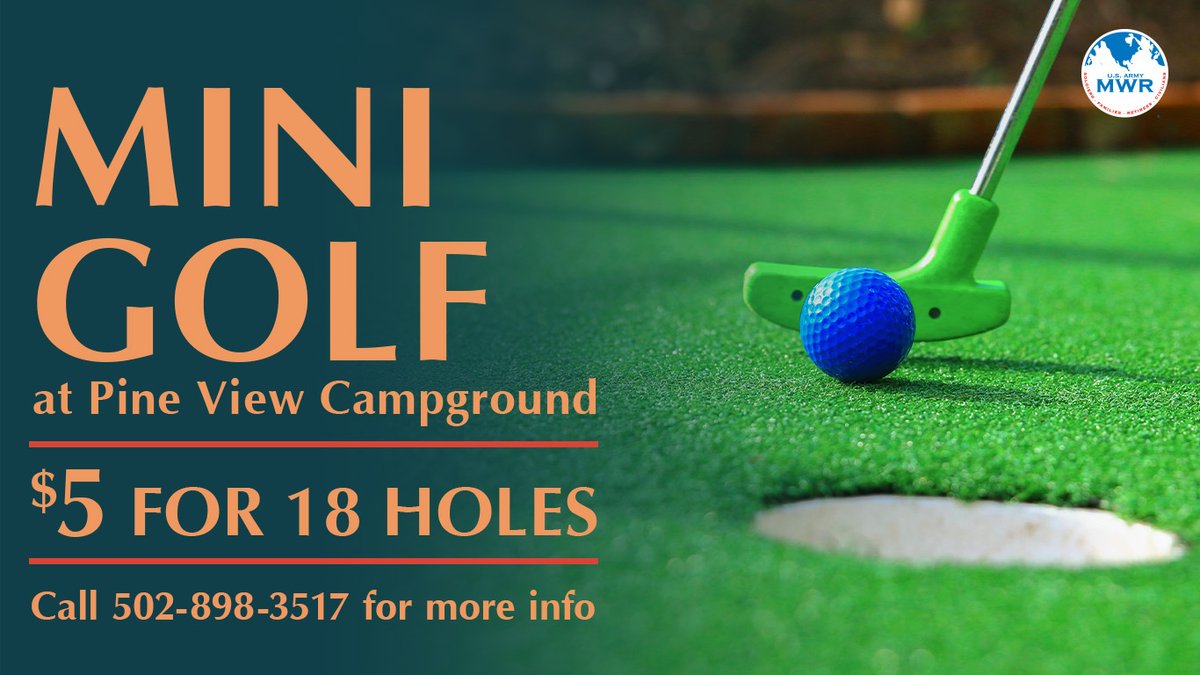 Fort McCoy MWR (@fortmccoymwr) on Twitter photo ⛳ Test your putting skills at Pine View Campground! Enjoy 18-holes of mini golf for just $5. Kids 5 years and under play free! Open to the public & fun for ALL ages! #PineViewCampground <a href="/181MFTB/">181st Inf. Bde. (MFTB)</a> <a href="/88RDBlueDevils/">88th Readiness Division</a> <a href="/86thD/">86th Training Division</a> #SoldiersFamiliesRetireesCivilians <a href="/USArmyReserve/">U.S. Army Reserve</a> <a href="/USAGMcCoy/">Fort McCoy</a> ⛳ Test your putting skills at Pine View Campground! Enjoy 18-holes of mini golf for just $5. Kids 5 years and under play free! Open to the public & fun for ALL ages! #PineViewCampground <a href="/181MFTB/">181st Inf. Bde. (MFTB)</a> <a href="/88RDBlueDevils/">88th Readiness Division</a> <a href="/86thD/">86th Training Division</a> #SoldiersFamiliesRetireesCivilians <a href="/USArmyReserve/">U.S. Army Reserve</a> <a href="/USAGMcCoy/">Fort McCoy</a>