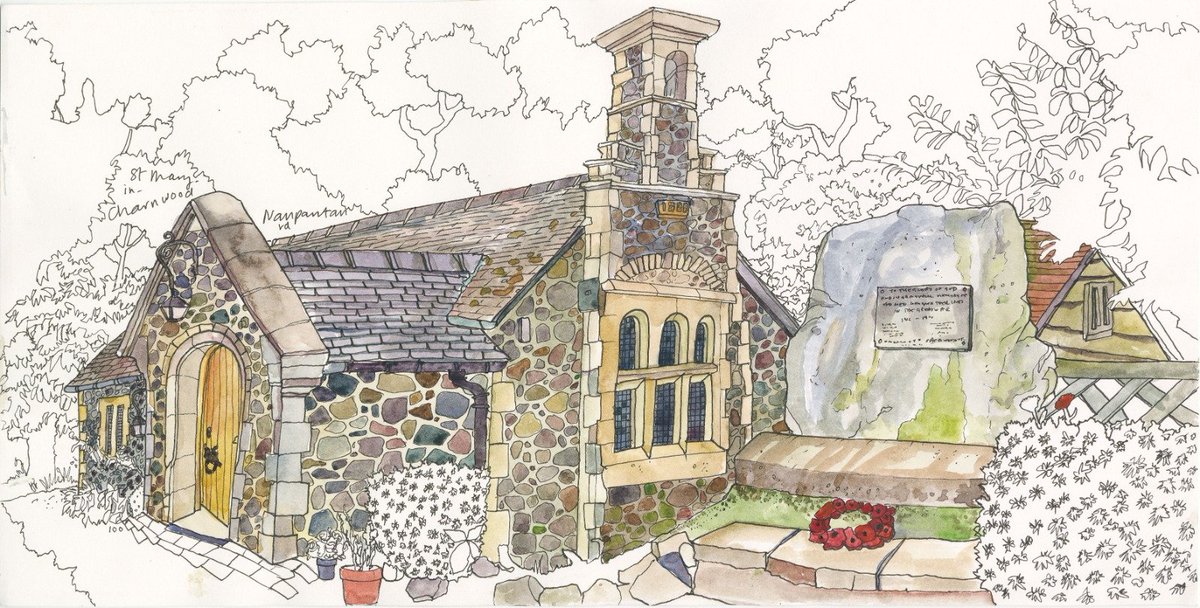 Church number 100 
We've scanned this so you can see it in high resolution.  You can buy prints now at ko-fi.com/hayleydrawschu… I'm hoping one day they will become a book and I'm pondering selling originals in the future in collaboration with the churches to raise funds. 🙏