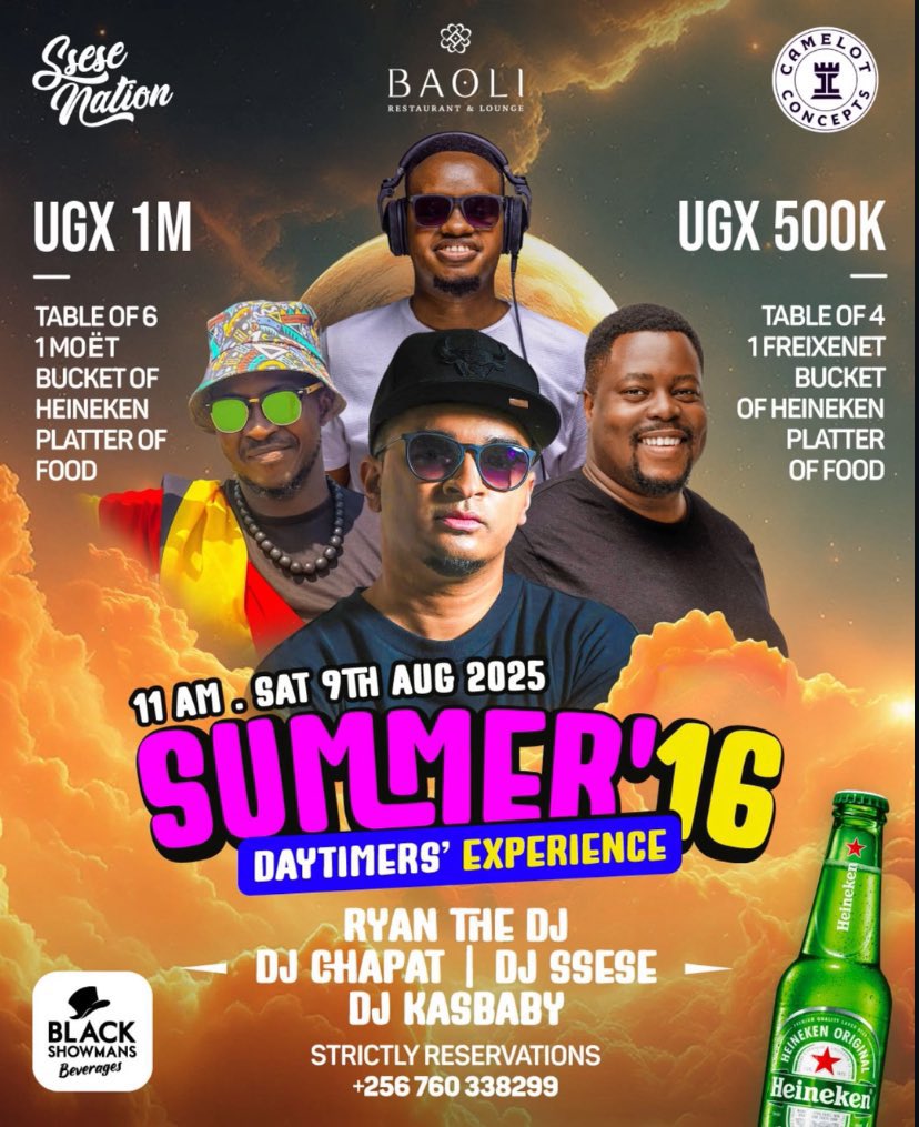 Mushrm (@mushroominc) on Twitter photo Dive into the sizzling Summer’16 Daytimers’ Vibe at Baoli, brought to you by <a href="/SseseNation/">Ssese Nation</a> & <a href="/CamelotConcepts/">Camelot Concepts</a>! Get lost in the beats spun by the electrifying lineup of <a href="/RyanTheDJ/">Ryan the DJ</a>, <a href="/DJ_Ssese/">Uncle DJ</a>, <a href="/djKasBaby/">Kas 😎</a>, and <a href="/conradgoodmanK/">CHAPAT ™</a>, as they set the decks on fire! Dive into the sizzling Summer’16 Daytimers’ Vibe at Baoli, brought to you by <a href="/SseseNation/">Ssese Nation</a> & <a href="/CamelotConcepts/">Camelot Concepts</a>! Get lost in the beats spun by the electrifying lineup of <a href="/RyanTheDJ/">Ryan the DJ</a>, <a href="/DJ_Ssese/">Uncle DJ</a>, <a href="/djKasBaby/">Kas 😎</a>, and <a href="/conradgoodmanK/">CHAPAT ™</a>, as they set the decks on fire!