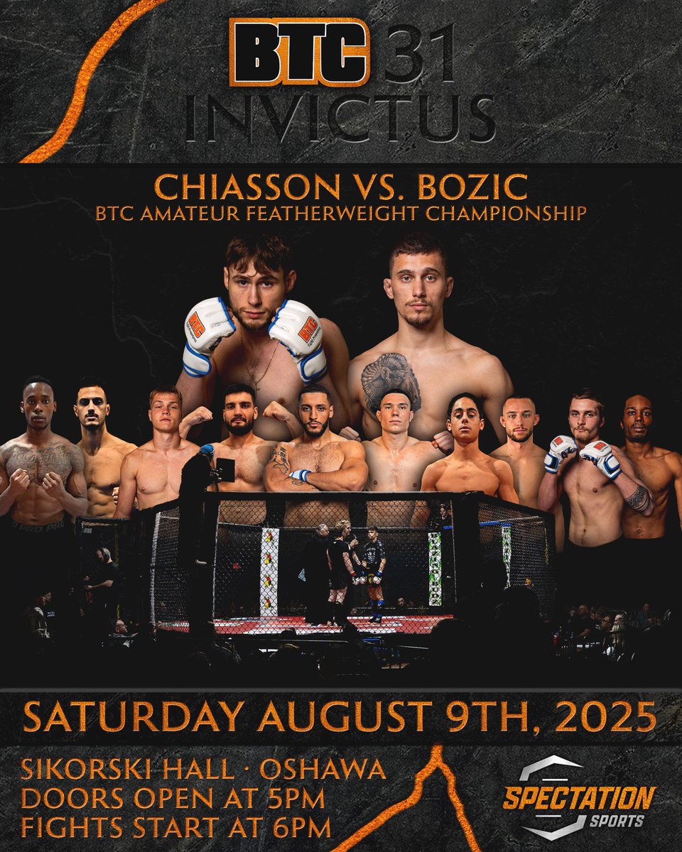 Live Saturday night in Oshawa #BTC31 #Invictus #AmateurMMA #BTCFight <a href="/SpectationNet/">Spectation Sports</a>