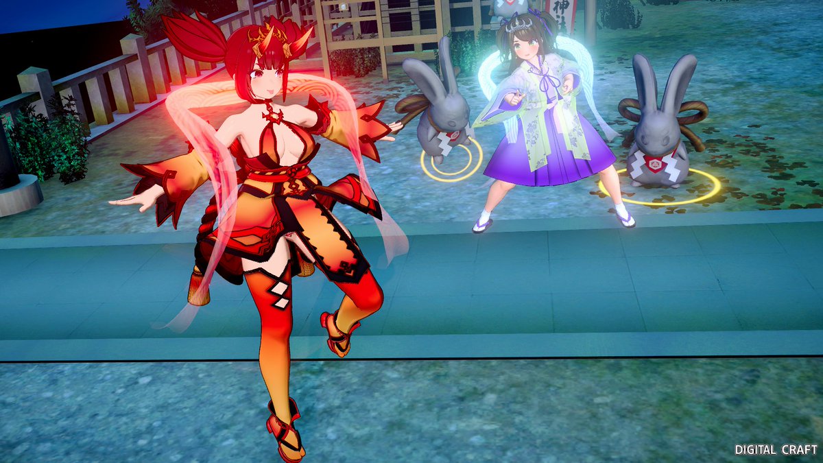 ツクヨミVSカグツチ
祀られる、神社の数の勝負をしたようで…
👧バカにされた？
（ツクヨミ…伊勢神宮など約８０）
👩‍🦰そんなことないｗ
（カグツチ…愛宕神社だけでも約900とか）
👧ウサギミサイル！！
👩‍🦰石？！火の私では相性が💦ポ〇モンｗ
#サマすく　#ILLGAMES