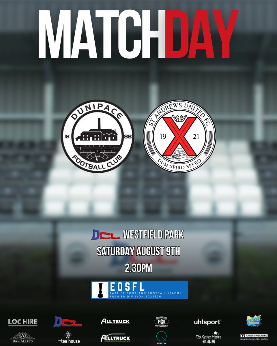 ⚽ MATCHDAY
🆚 St Andrews United
🏟 DCL Westfield Park
🏆 East of Scotland Premier Division
🕢 2.30pm