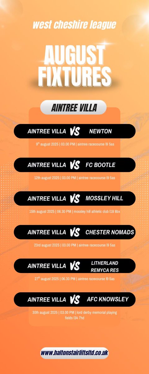 Season starts today as we begin the 25/26 season down at the racecourse.

Doesnt get much tougher with the opening 4 games against last seasons top 4.

🆚️ Newton
📍 <a href="/AintreeGolf/">Aintree Golf Centre</a>
⚽️ 3pm

Sponsored by <a href="/Haltonlifts/">Halton Stairlifts</a>