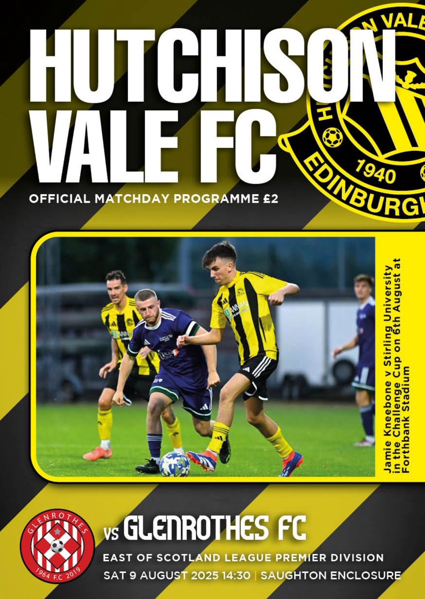 Hutchison Vale FC (@hutchie_vale) on Twitter photo π£Matchdayβ½οΈ
With no Hearts or Hibs playing today, get yourself along and support your local team ππ‘β«οΈ
π East of Scotland Premier League
ποΈ Hutchie Vale vs GlenrothesΒ
ποΈ 09/08/25
π Saughton Enclosure
π KO: 2.30 PM
ποΈ Β£8 Adults | Β£5 ConcessionsΒ
π Programme Β£2 π£Matchdayβ½οΈ
With no Hearts or Hibs playing today, get yourself along and support your local team ππ‘β«οΈ
π East of Scotland Premier League
ποΈ Hutchie Vale vs GlenrothesΒ
ποΈ 09/08/25
π Saughton Enclosure
π KO: 2.30 PM
ποΈ Β£8 Adults | Β£5 ConcessionsΒ
π Programme Β£2