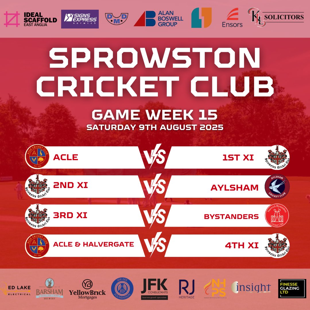 Todays fixtures! The 2s and 3s both host at the SCG whilst the 1s and 4s are both making trips to face Acle ❤️🖤