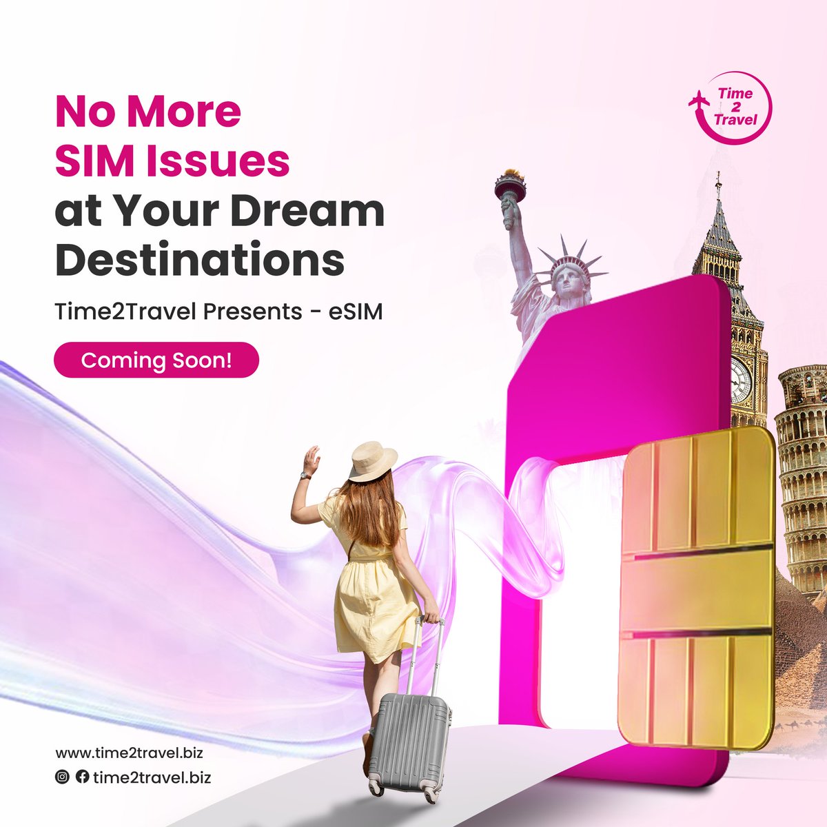 Time2Travel_biz's tweet photo. 🌍✈️ No more SIM issues at your dream destination!

📱✨ Time2Travel eSIM is coming soon – stay connected, anywhere, anytime!

🌐 Instant activation. 💳 No hidden charges.

#TravelSmart #eSIMRevolution #Time2Travel #StayConnected #WanderWithoutLimits #DigitalNomadLife https://t.co/R0EJnFVS0G