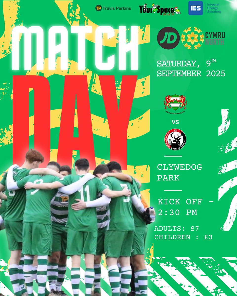 BrickfieldRFC's tweet photo. MATCHDAY | BUCKLEY TOWN 🦌

🆚 @BTFCofficial77 
🏟 Clywedog Park 
🏆 Cymru North
⏰2:30 PM KO 
🎟️ Adults - £7, Concessions - £3 , Children (U16) - Free 

Join us at Clywedog Park today, we mark an exciting new chapter in the club’s history! 

#UPTHEBRICKY🟢
#oneclubonecommunity💚 https://t.co/guVr2QLcrH