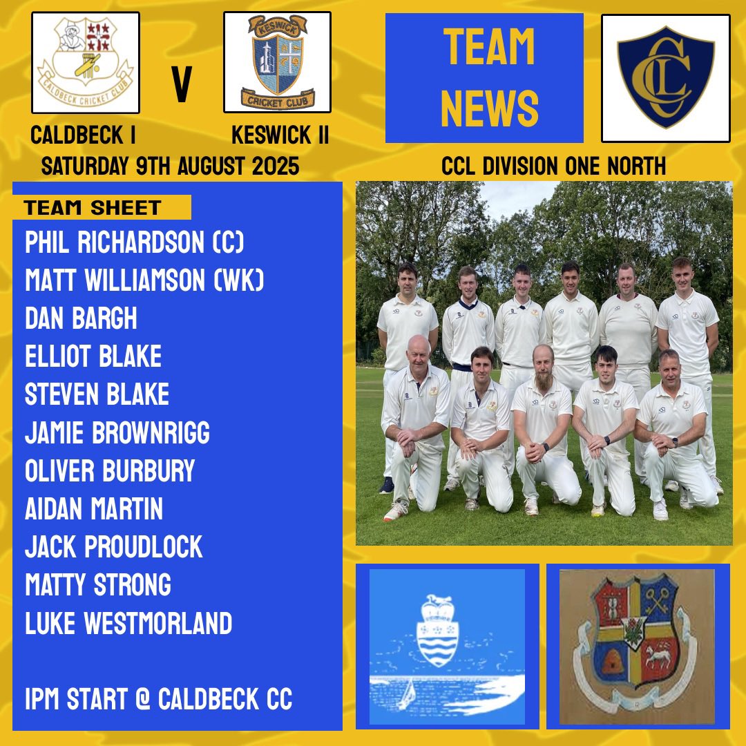 🏏Weekend Team News🏏

Only the one game this weekend as the firsts welcome <a href="/Keswickcc/">Keswick Cricket Club</a> this afternoon.

Many thanks to Solway Crown &amp; Bridge and Oddfellows Arms Caldbeck for sponsoring today’s game.

<a href="/cumbrialeague/">Cumbria Cricket League</a>