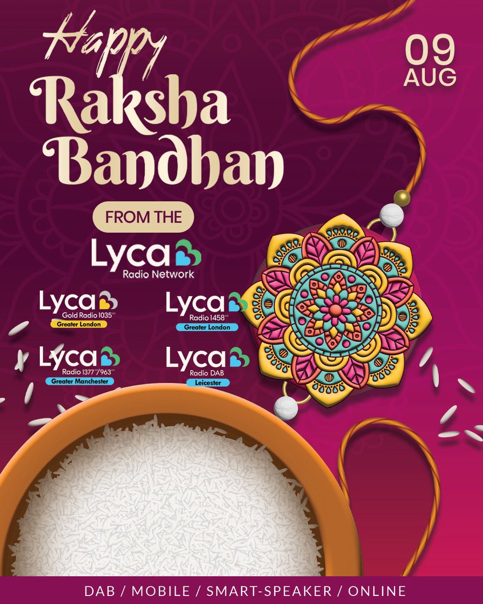 🎉✨ Happy Raksha Bandhan! ✨🎉

From all of us at the Lyca Radio Network, wishing you a day filled with joy, laughter, and togetherness! 🌸🎁

#LycaRadioNetwork #RakshaBandhan #Rakhi  #FestivalVibes #SiblingGoals #RakhiCelebration