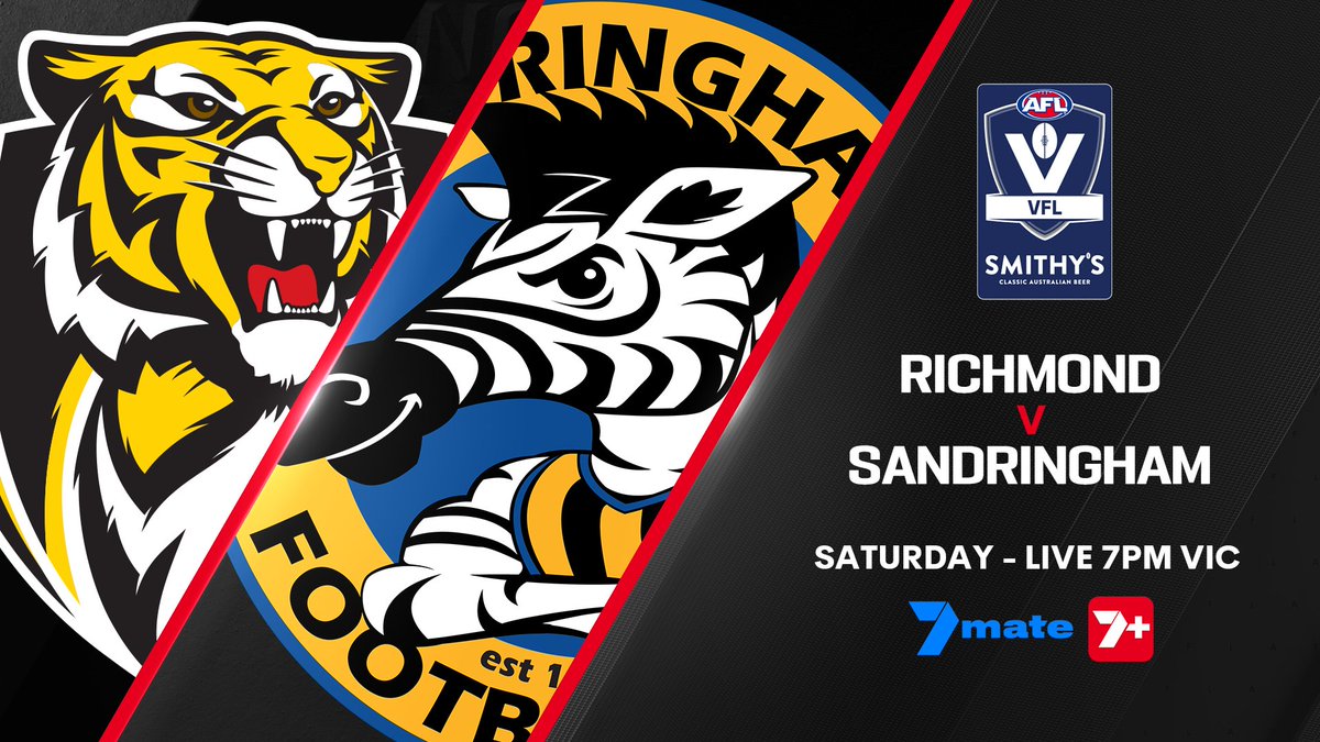 VFL / VFLW (@vfl) on Twitter photo Saturday night footy returns to Kinetic Stadium.
<a href="/RichmondVFL/">Richmond VFL 🐯</a> is fighting to keep its Smithy's VFL top-six hopes alive against an in-form <a href="/sandyzebs/">Sandringham FC</a>
Watch live and free on <a href="/7AFL/">7AFL</a> via 7mate and 7plus from 7:00pm.
➡️ 7plus.com.au/afl Saturday night footy returns to Kinetic Stadium.
<a href="/RichmondVFL/">Richmond VFL 🐯</a> is fighting to keep its Smithy's VFL top-six hopes alive against an in-form <a href="/sandyzebs/">Sandringham FC</a>
Watch live and free on <a href="/7AFL/">7AFL</a> via 7mate and 7plus from 7:00pm.
➡️ 7plus.com.au/afl