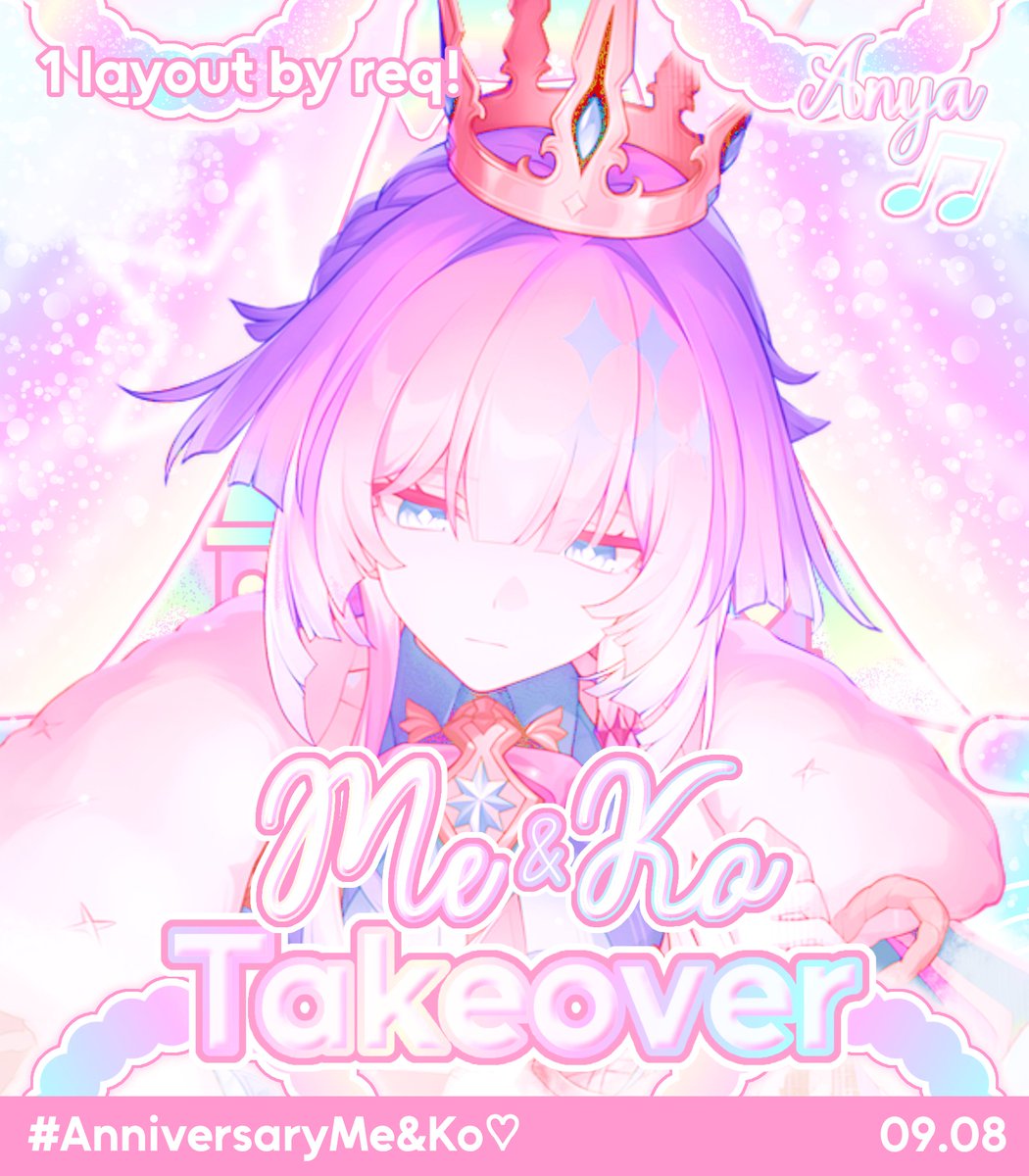 anyacorner's tweet image. ✿ [ Help RT thankyou! ]

⪩⪨ GIVEAWAY sponsored by @mekopipu

haii dalam rangka anniversary Me &amp;amp; Ko yang ke-3, anya ada giveaway 1 free layout by req yang disponsori oleh kak meko! rulesnya bisa kalian cek di alt! jangan lupa ikutan yaa! 🥳🩷

#zonauang #zonaba #zonajajan