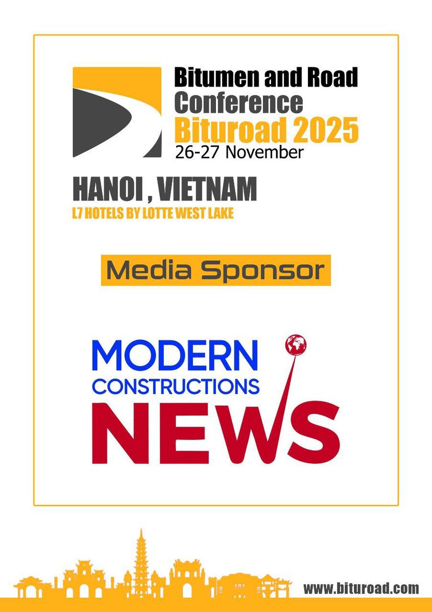 BituGroup's tweet photo. excited to welcome Modern Constructions News as a Media Sponsor for #Bituroad2025! Your trusted source for #infrastructure insights joins us this November in #Hanoi.
📷 https://t.co/fnFrb2eBbo
#RoadConference #Hanoi #AsphaltEvent #bituroad #BitumenConference #RoadConstruction https://t.co/35iXoAAUmz