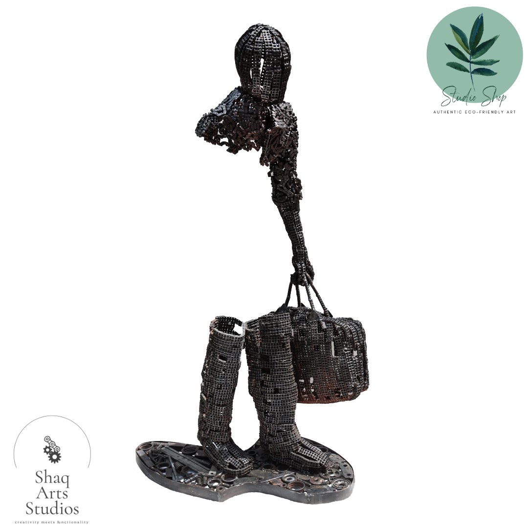 studioshopke's tweet photo. He is a traveler; real, burdened, and becoming. With a gap in his sid,
he leans forward, defying gravity and expectation. Still he moves, not despite the journey, but because of it.
Dimensions:
Height: 150cm
Width:39cm
Depth:56cm

#ReclaimedMetal #SustainableArt #StudioShopKenya https://t.co/hFpqcdsZS0