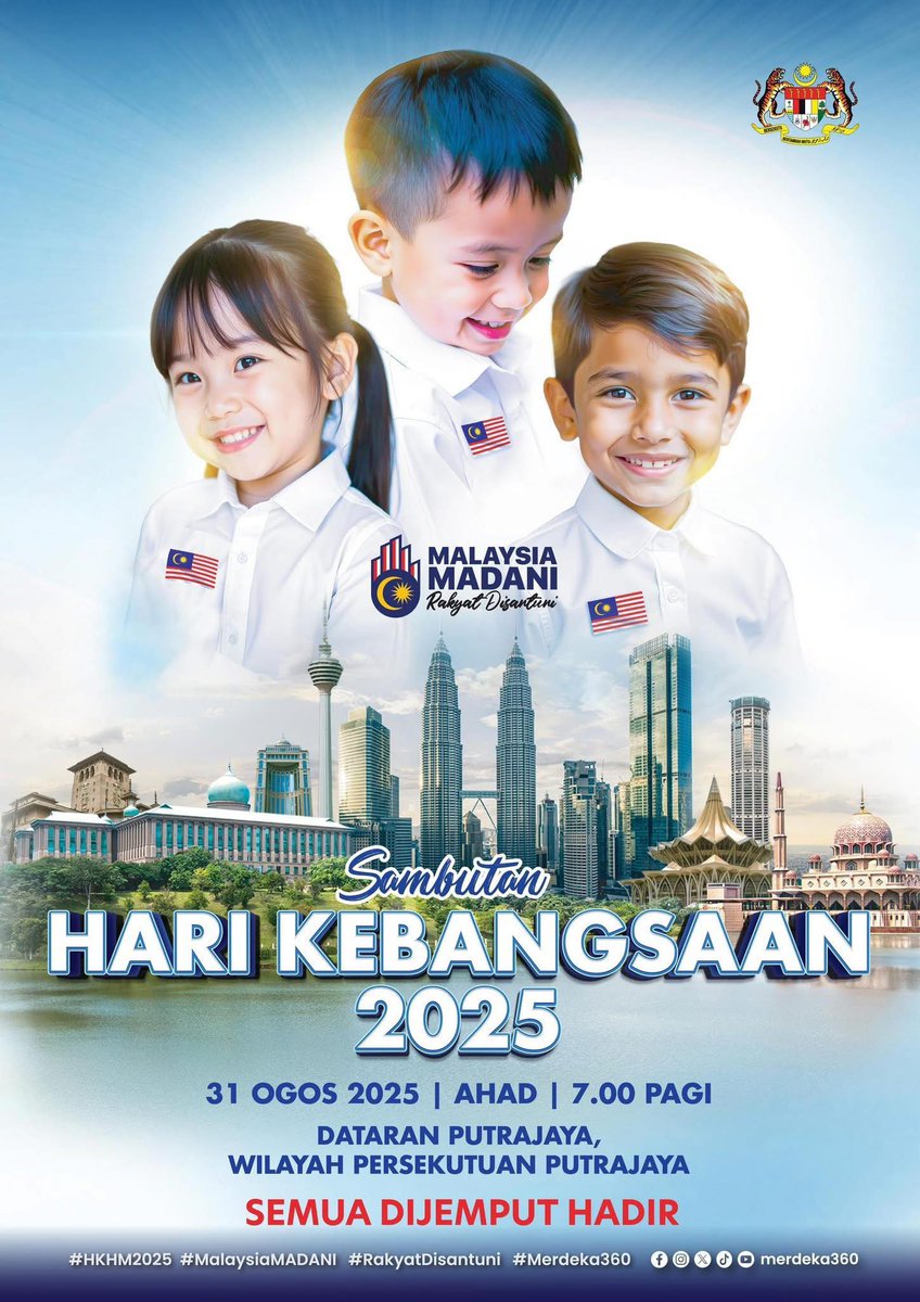Sambutan Hari Kebangsaan 2025.

𝐀𝐡𝐚𝐝, 𝟑𝟏 𝐎𝐠𝐨𝐬 𝟐𝟎𝟐𝟓
𝟕.𝟎𝟎 𝐩𝐚𝐠𝐢
𝐃𝐚𝐭𝐚𝐫𝐚𝐧 𝐏𝐮𝐭𝐫𝐚𝐣𝐚𝐲𝐚, 𝐖𝐢𝐥𝐚𝐲𝐚𝐡 𝐏𝐞𝐫𝐬𝐞𝐤𝐮𝐭𝐮𝐚𝐧 𝐏𝐮𝐭𝐫𝐚𝐣𝐚𝐲𝐚

'Malaysia MADANI, Rakyat Disantuni'

'Yang sahih di RTM'
#RTM #BeritaRTM #MalaysiaMadani #TaatSetia