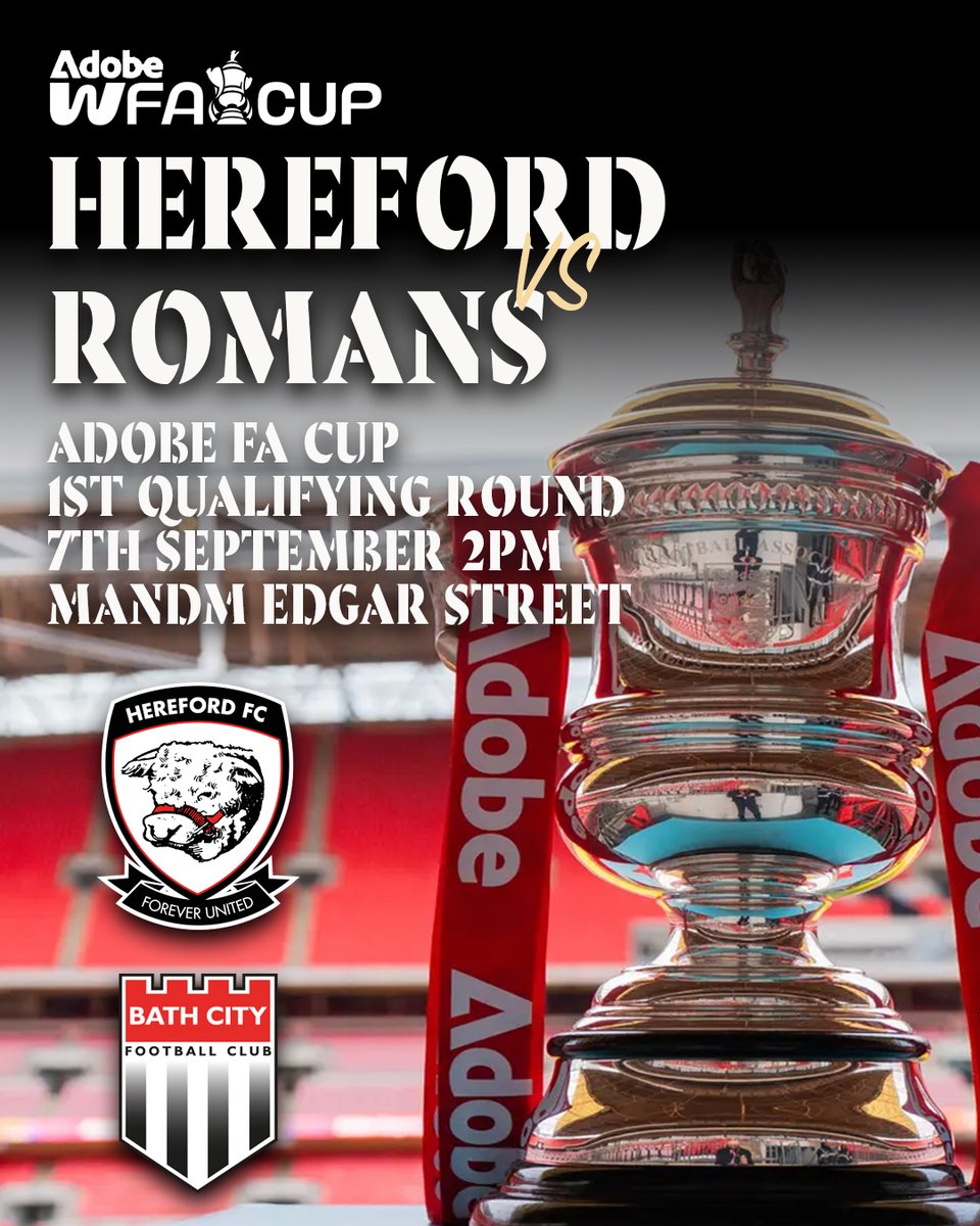 Bath City Women FC (@bathcitywfc) on Twitter photo ๐ฅ The <a href="/AdobeWFACup/">Adobe Women's FA Cup</a> is back...
We will kick off our Cup Campaign against <a href="/HerefordFCWomen/">Hereford FC Women</a> on Sunday 7th September.
โซ๏ธโช๏ธ #Romans ๐ฅ The <a href="/AdobeWFACup/">Adobe Women's FA Cup</a> is back...
We will kick off our Cup Campaign against <a href="/HerefordFCWomen/">Hereford FC Women</a> on Sunday 7th September.
โซ๏ธโช๏ธ #Romans
