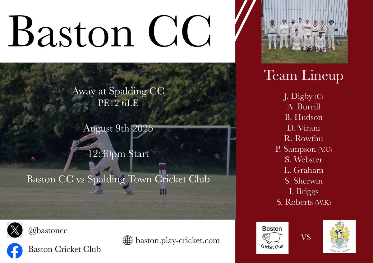 GAME DAY!!

For todays SLBL game, Baston CC travel to Spalding Town Cricket Club in an away match. The forecast hopefully staying bright and sunny just in time for an excellent game at 12:30pm!