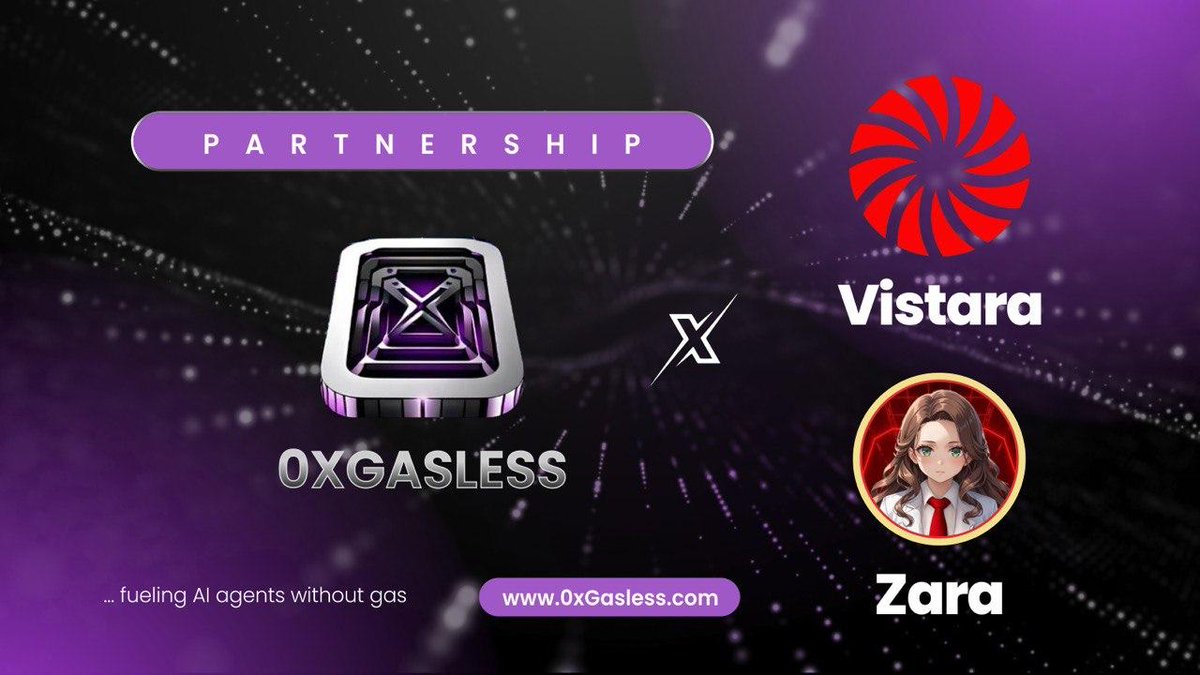 Fueling the next wave of AI agents -&gt; without the gas. ⛽❌

Excited to announce that we're partnering with <a href="/0xGasless/">0xGasless</a> to give <a href="/zaara_ai/">zara</a>  AI cofounders on-chain superpowers: 

- 500 developers + 10 d'apps live on their network
- Instant transactions 
- No gas fees 
-  Multi-chain