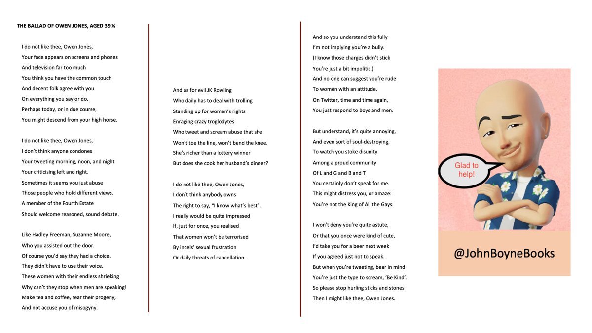 Jezq7's tweet image. John f**king Boyne? Seriously? Notorious transphobe, Holocaust misinformationalist, Zelda ripper-offer and bad Owen Jones-thirst-poem writer? Jesus Christ.