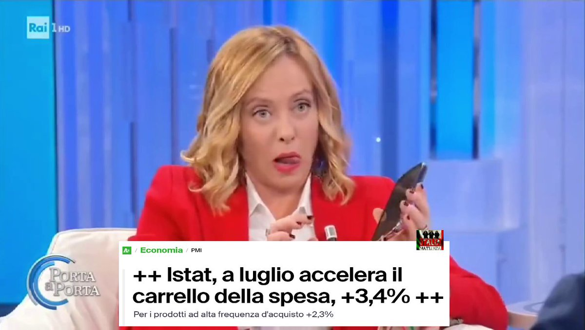 Grande Giorgia, niente Nobel per l’economia, ma un bel record lo porti a casa: +3,4% sul carrello della spesa, 535 euro in più a famiglia!

Complimenti, mentre racconti di un’Italia che vola, le famiglie fanno acrobazie per comprare il pane. Istat ti sbugiarda, ma tu continua a