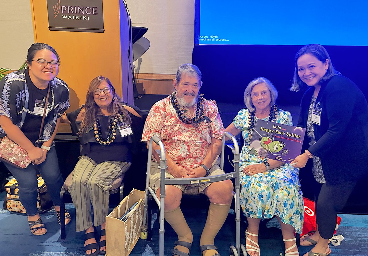 <a href="/ebes_library/">EBES Library</a> were all smiles @2025 Hawaii Library conference after winning an autographed copy of "Le'a the Happy Face Spider Gets Her Smile Back" written by Gail Omoto, Jan, and Judy Dill.  Mahalo for adding to our reading collection.  Our <a href="/EBESBees/">Ewa Beach Elementary</a> are gonna swarm all over it!