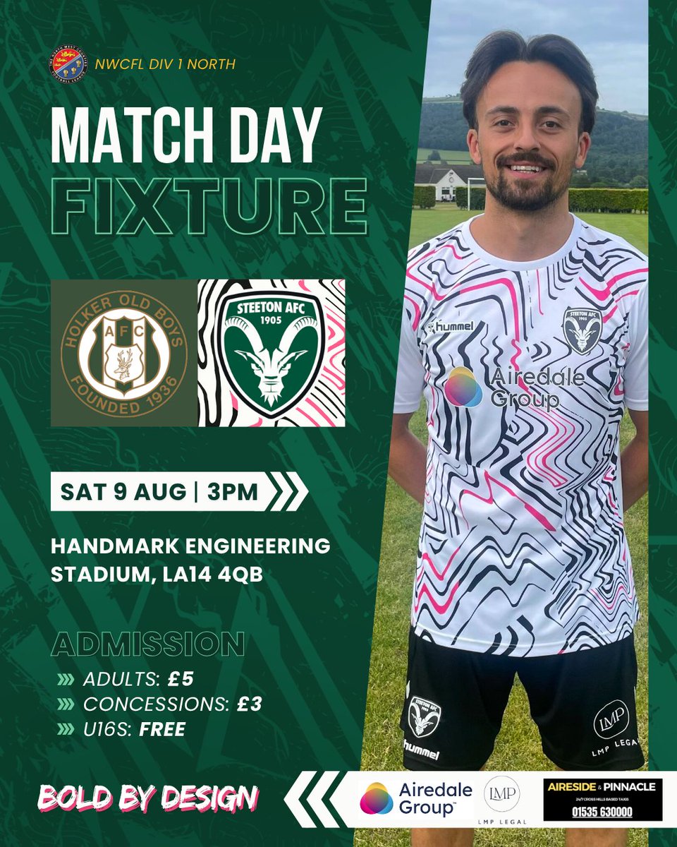Steeton AFC (@steetonfc) on Twitter photo β½ IT'S MATCHDAY!
ποΈ <a href="/HOBAFC/">Holker Old Boys</a>
π 9/8/2025
π <a href="/nwcfl/">The NWCFL β½οΈ</a> First Division North
π Handmark Engineering Stadium
π© LA14 4QB
β°οΈ 3pm
π· Β£5 Adults; Β£3 Concessions; FREE for Under-16's
#chevrons β½ IT'S MATCHDAY!
ποΈ <a href="/HOBAFC/">Holker Old Boys</a>
π 9/8/2025
π <a href="/nwcfl/">The NWCFL β½οΈ</a> First Division North
π Handmark Engineering Stadium
π© LA14 4QB
β°οΈ 3pm
π· Β£5 Adults; Β£3 Concessions; FREE for Under-16's
#chevrons