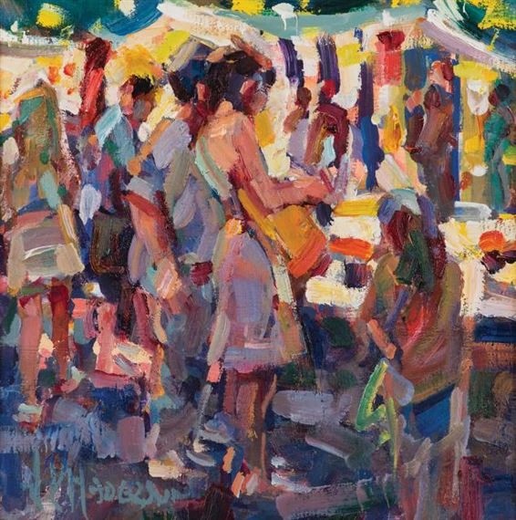 mac_seosamh's tweet image. MARKET DAY, SOUTH OF FRANCE: Oil on Board, 28x28cm, Private Collection,  by Irish-based contemporary Impressionist artist Arthur K Maderson. He paints with enormous urgency, dedication &amp;amp; energy while dividing his time between #Waterford &amp;amp; the mountainous region of #Cevenne France