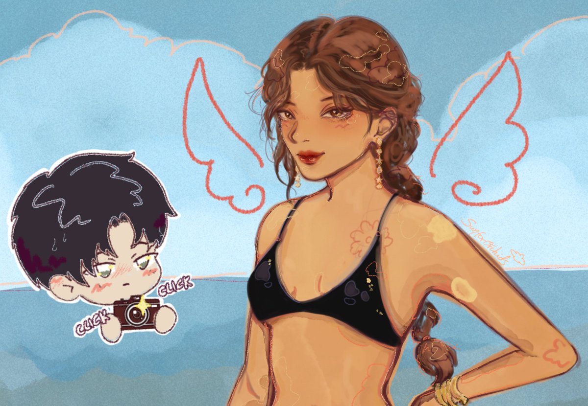 Announcing the winner of my second art raffle 💖 ~ Congratulations <a href="/frozenjas/">nana</a>! Here is your reward ✨❄️ Thank you everyone who participated, seeing everyone’s mcs and their beachwear was a treat 🥹🌹