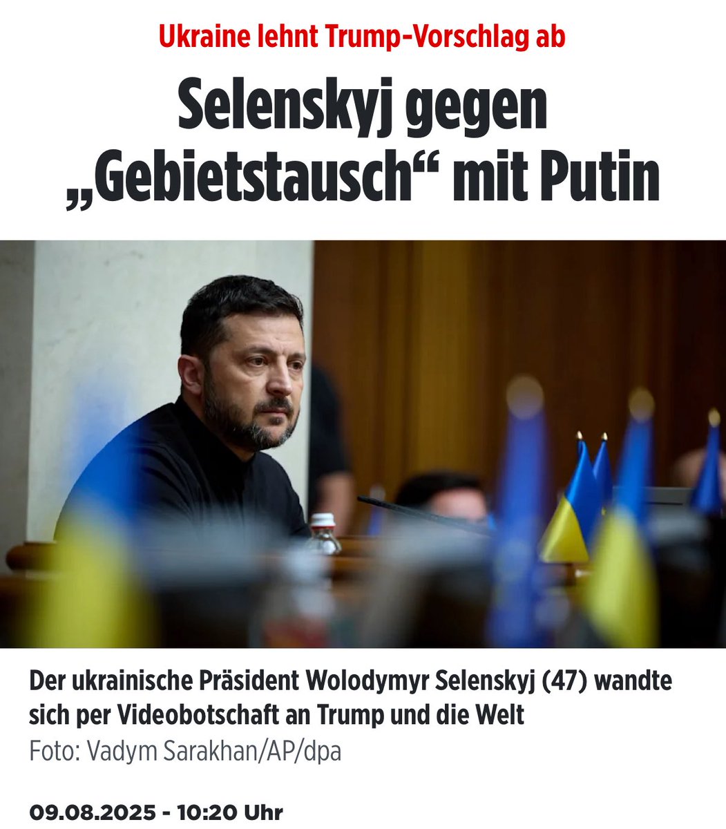 Manuel Cadonau (@mcpolitik) on Twitter photo Der ukrainische Präsident Wolodymyr Selenskyj lehnt Gebietsabtretungen ab, wie sie in den Plänen Russlands und der USA zur Beendigung des Krieges vorgesehen sind. Der ukrainische Präsident Wolodymyr Selenskyj lehnt Gebietsabtretungen ab, wie sie in den Plänen Russlands und der USA zur Beendigung des Krieges vorgesehen sind.
