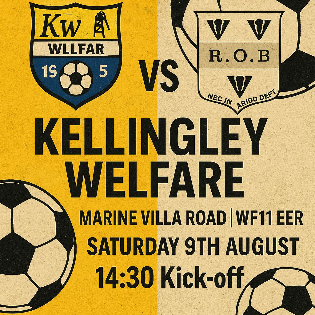MATCH DAY 1!
After a pre season full of positives changes and fresh faces, the boys start their league campaign away to a tough <a href="/WelfareFc/">Kellingley Welfare FC</a>,

🆚 Kellingley Welfare
🏟️ Marine Villa Road | WF11 8ER
🗓️ Saturday 9th August
⏰ 14:30 Kick Off, come down and support the lads