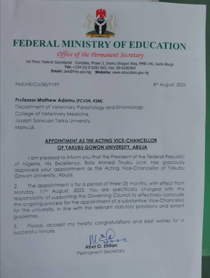 DAMMYSTV's tweet image. #UNIABUJA APPOINT NEW ACTING VC

Prof. Mathew adamu