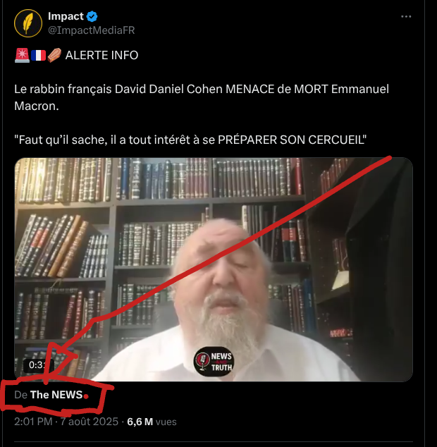 thenews_fr's tweet photo. @ImpactMediaFR  : Grâce à TON post ?
Tu veux dire grâce à MON travail, que tu t'es approprié, sans avoir la politesse de me référencer (indiquer mon @ de fa��on explicite afin que mon tweet soit référencé).

Même le Parisien rappelle que c'est bien MON scoop, et pas le tien (article à lire ici : https://t.co/CiMzauCb03)

C'est d'ailleurs MOI qui doit gérer les conséquences judiciaire de cette affaire. C'est moi qui doit expliquer à la police d'où vient la vidéo initiale, pourquoi j'ai choisi ce découpage en particulier, et leur fournir la version complète de 37 minutes.

Et pendant ce temps, toi tu exploite mon travail sans me référencer, tu vole la rémunération de X qui devrait me revenir, et comme si cela ne suffisait pas, tu veux maintenant t'en approprier le mérite !

Pas étonnant de la part de l'opportuniste que tu es, qui pour rappel, a vendu son ancien compte (@Cerfia) 600.000€ au milliardaire d'extrême-droite Pierre-Édouard Stérin. Avec ce nouveau compte, tu répète la même stratégie : Tu le fait grossier en s'appropriant le travail des autres, et quand il atteindra un volume suffisant, tu le revendra à nouveau