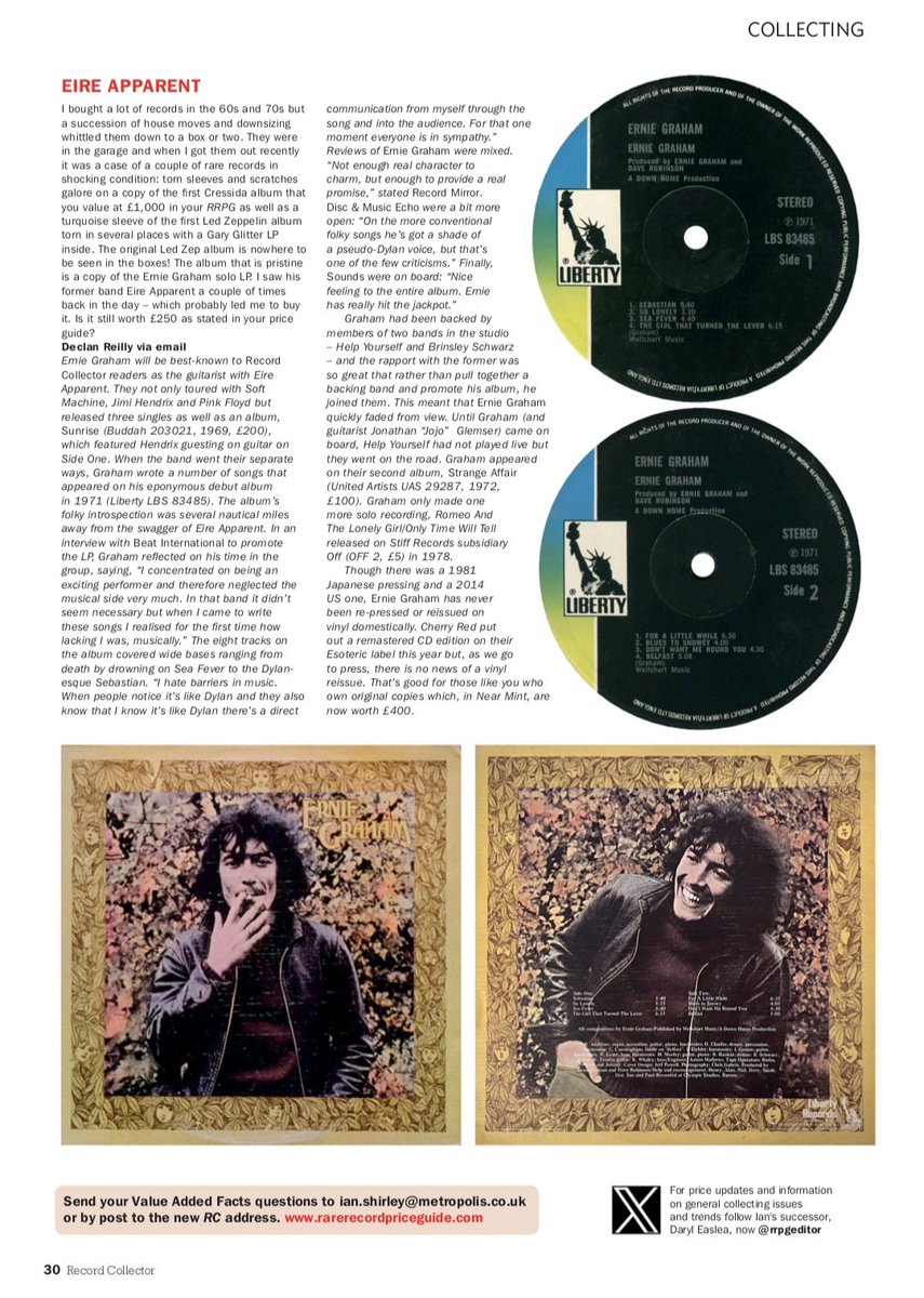 Mi querido Ernie Graham en el Record Collector Magazine de este mes por todos los quioscos de UK!!!