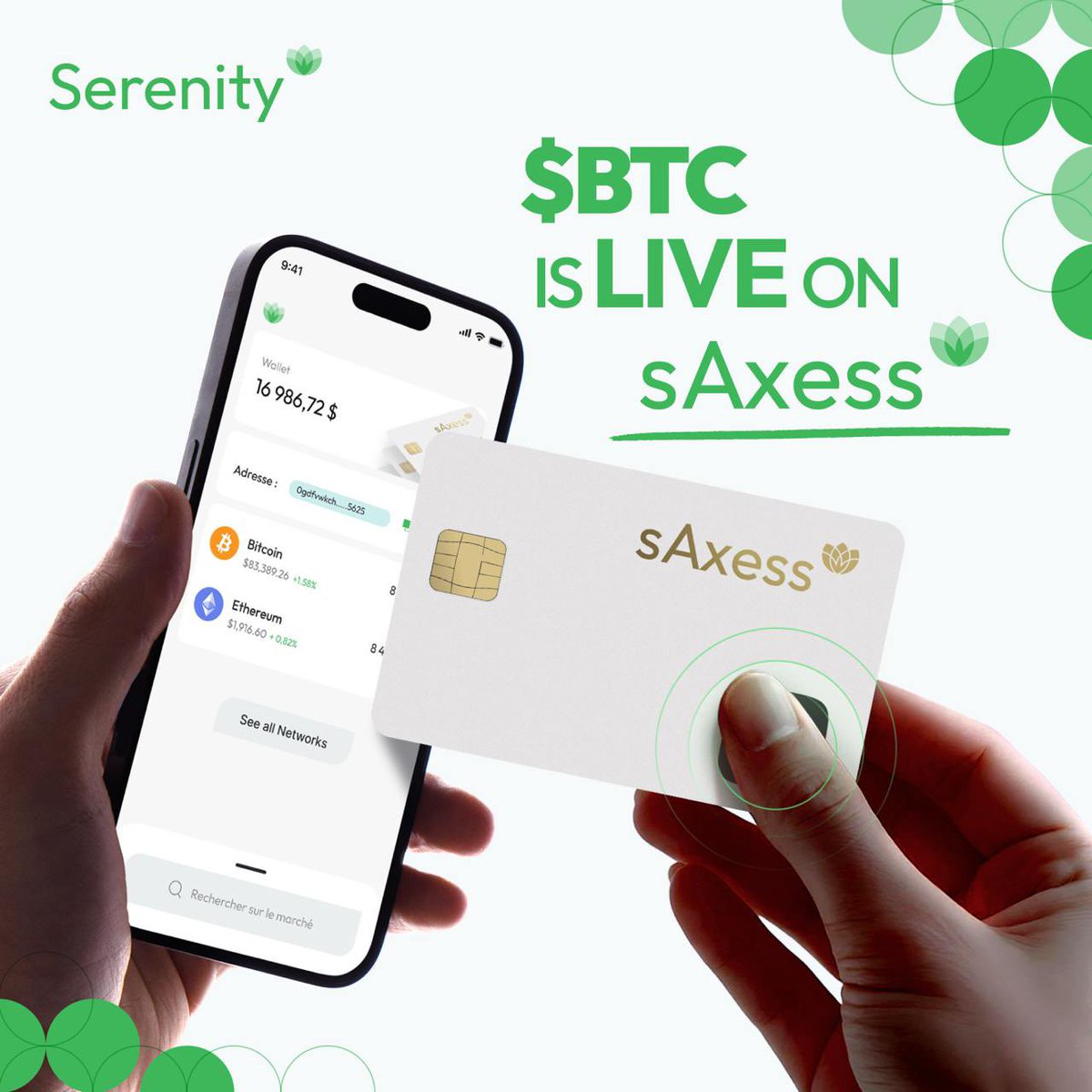 📣 Bitcoin Is LIVE on sAxess! 📣 

The world’s most trusted digital asset, Bitcoin ($BTC) has officially launched on the sAxess biometric crypto hardware wallet.

We’re now plugged into a $2.35T market with 150M+ Bitcoin holders worldwide and the possibilities are massive. 🌍💳