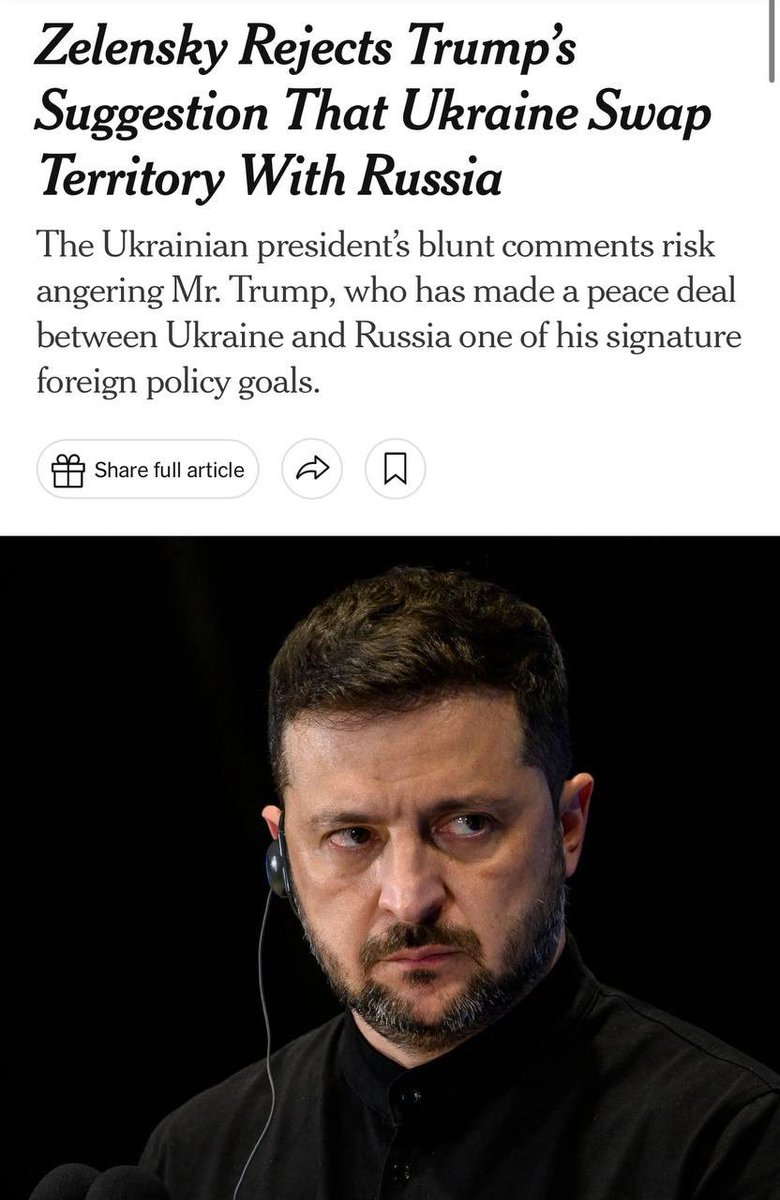 Zelensky's staunch refusal to swap territories could infuriate Trump – NYT.

So what.

The cowardly Europeans called Trump daddy, stroked him – and yet Trump will betray Ukraine and Europe at any time.

Trump is a narcissist, a russian agent, some experts say he's mentally ill –