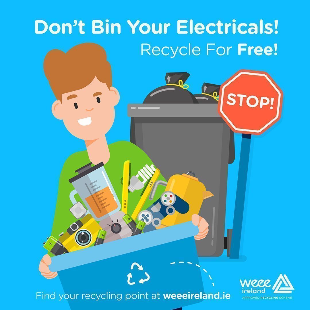 South Dublin County Council (@sdublincoco) on Twitter photo One in eight people in Ireland continue to dump small electrical items in household bins, new research shows today. Did you know that you can recycle your electrical items for FREE! Go to buff.ly/3FrV1CO  to find your nearest recycling point. One in eight people in Ireland continue to dump small electrical items in household bins, new research shows today. Did you know that you can recycle your electrical items for FREE! Go to buff.ly/3FrV1CO  to find your nearest recycling point.