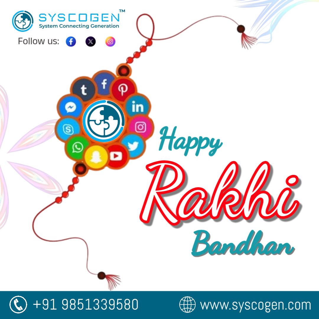 syscogen's tweet image. 🎁 Happy #RakshaBandhan from #Syscogen! 🧡
This Rakhi, let’s celebrate the unbreakable bond of protection and trust — just like the bond we build with our clients! 💻✨
As a sibling protects and supports, Syscogen ensures your business stays secure, visible, and always connected.