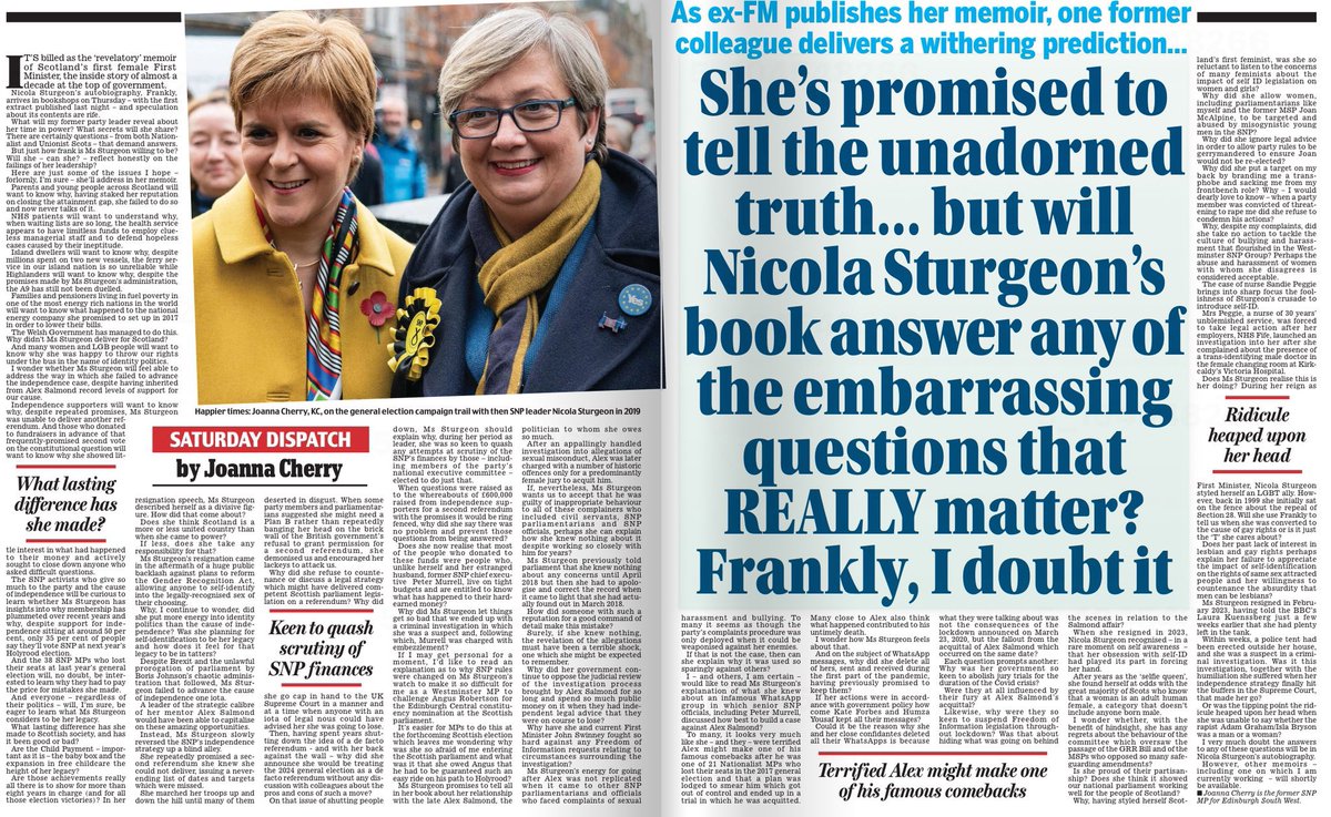 Here’s my essay on the questions Nicola Sturgeon’s memoirs should address including her failed independence strategy, demonisation of critics &amp; persecution of Alex Salmond.  If they don’t then other memoirs, including the one I’m currently working on, will be available.