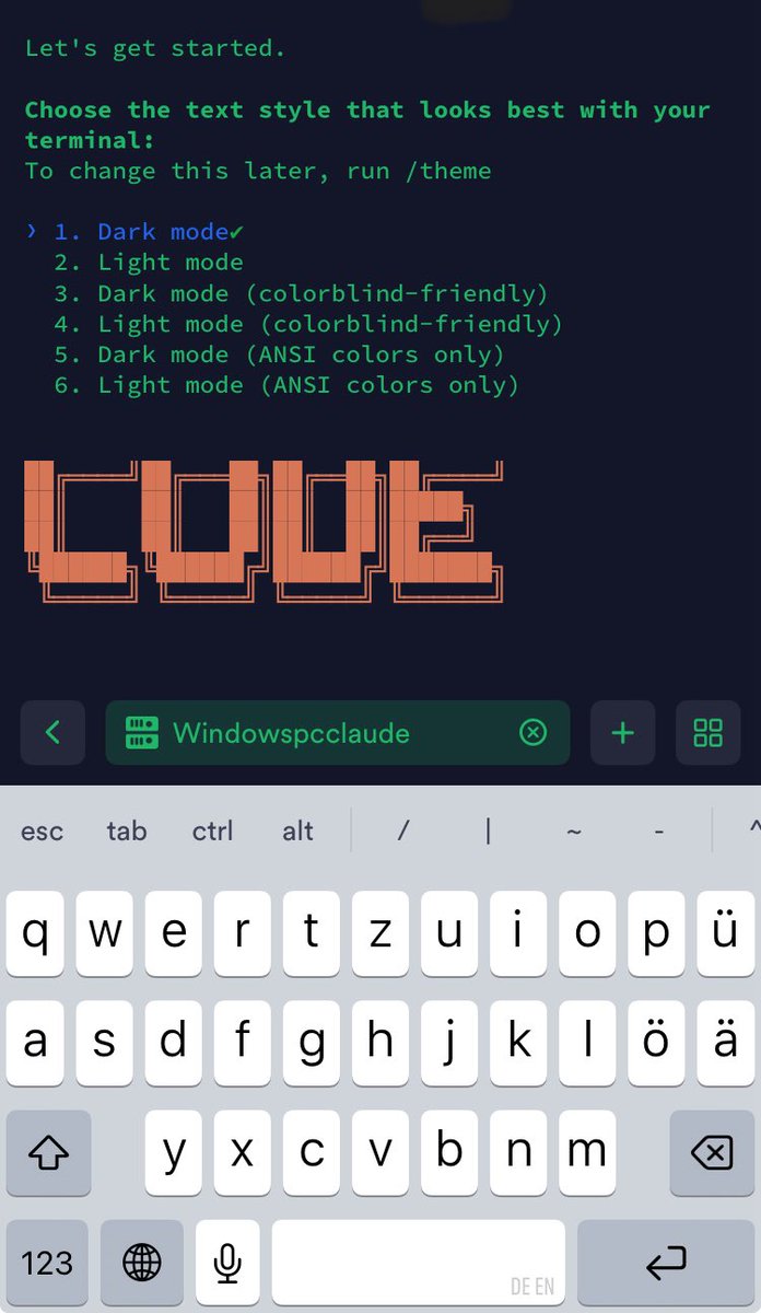 neurohackingly's tweet photo. Running Claude Code via Termius, connecting iOS phone to Windows https://t.co/ANUlgksbdr