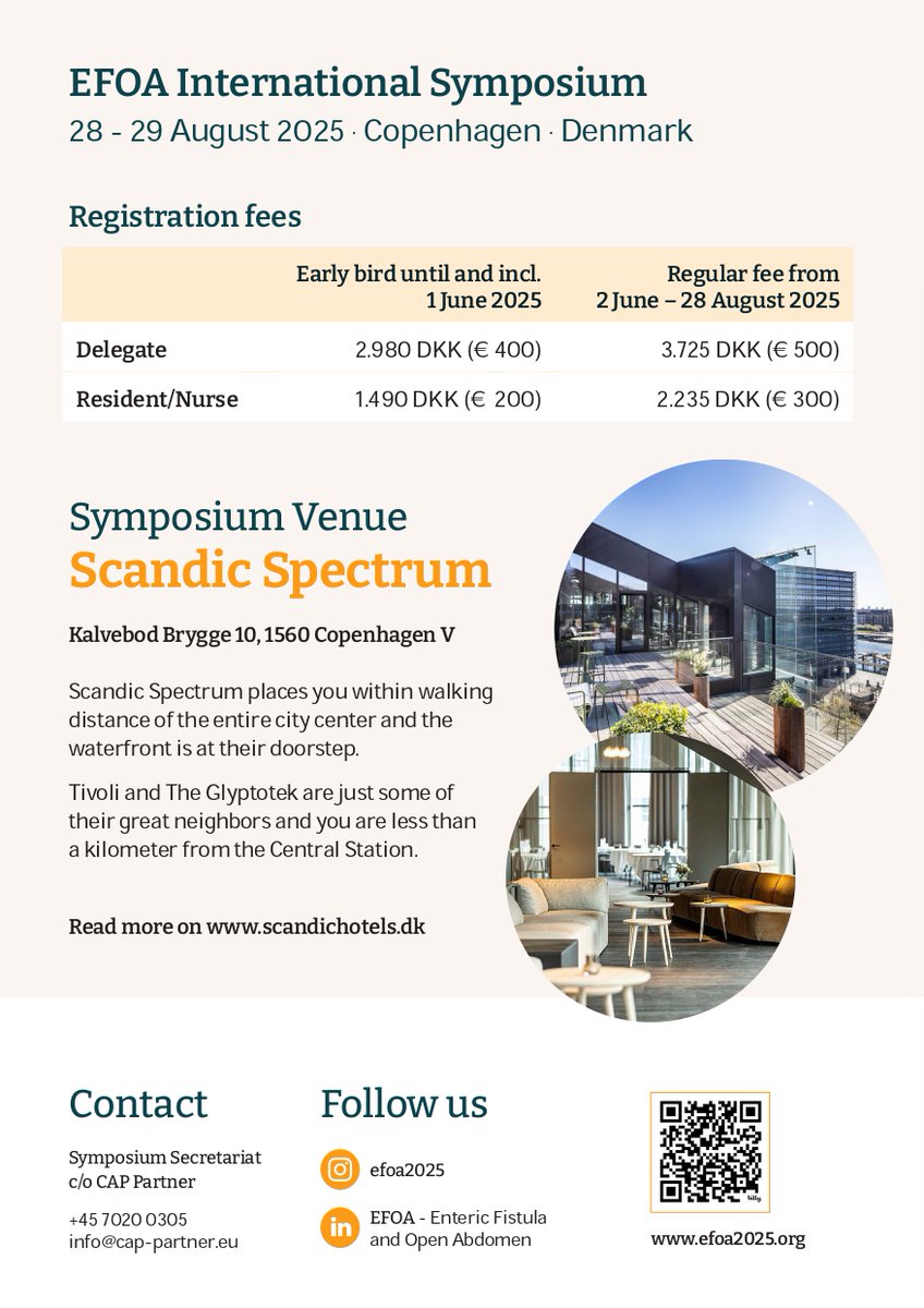 🌍 #EFOA2025 – Enteric Fistula and Open Abdomen International Symposium 📅 28–29 August 2025
Join leading experts from across the globe for two days of cutting-edge discussions on enteric fistula and open abdomen management.
🔗 More info efoa2025.org @efoa2025