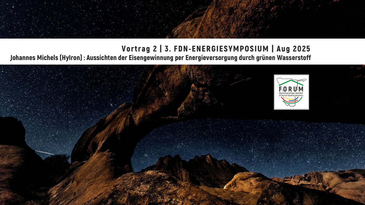 Jetzt live: Johannes Michels (HyIron) über Fortschritt &amp; Perspektiven der Eisengewinnung aus Eisenerz mit Energie aus grünem Wasserstoff 🌍⚡
⏰ 11:00–12:00 | Q&amp;A in der abschließenden Diskussion.
🔗 forum-deutsch-namibier.org/3-fdn-energies…
#Namibia #Wasserstoff #GreenHydrogen #Energie #HyIron